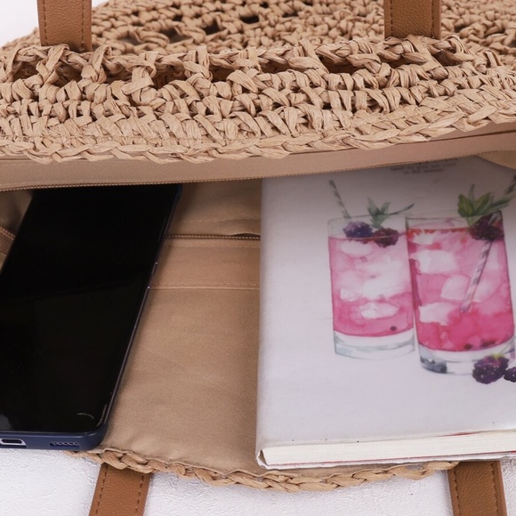 Boho Circular Large Straw Tote Summer Bag - Picture 3 of 8